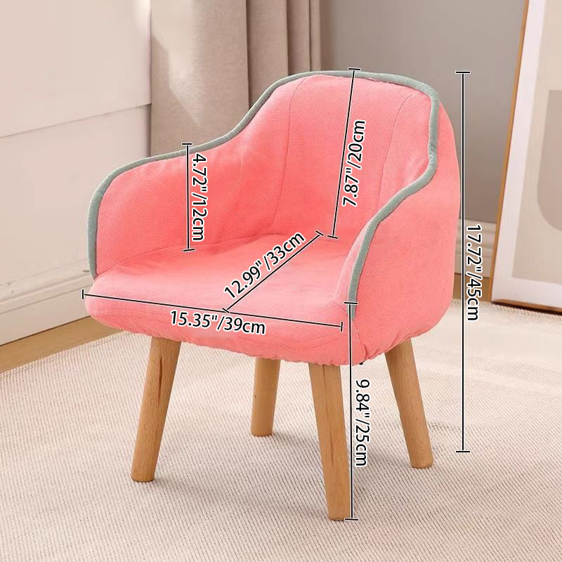 Contemporary Curved Kids' Linen-Cotton Accent Chair with Solid Wood Frame, Backrest and Armrests for Living Room