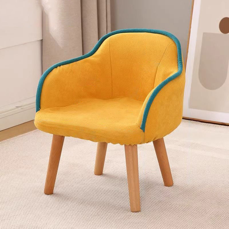 Contemporary Curved Kids' Linen-Cotton Accent Chair with Solid Wood Frame, Backrest and Armrests for Living Room