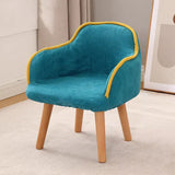 Contemporary Curved Kids' Linen-Cotton Accent Chair with Solid Wood Frame, Backrest and Armrests for Living Room