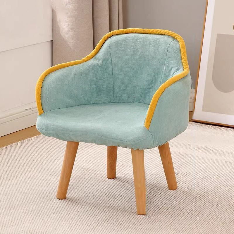 Contemporary Curved Kids' Linen-Cotton Accent Chair with Solid Wood Frame, Backrest and Armrests for Living Room