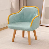Contemporary Curved Kids' Linen-Cotton Accent Chair with Solid Wood Frame, Backrest and Armrests for Living Room