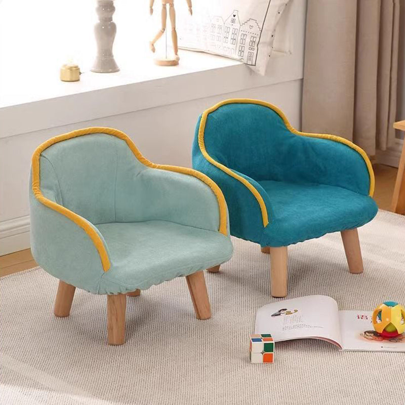 Contemporary Curved Kids' Linen-Cotton Accent Chair with Solid Wood Frame, Backrest and Armrests for Living Room