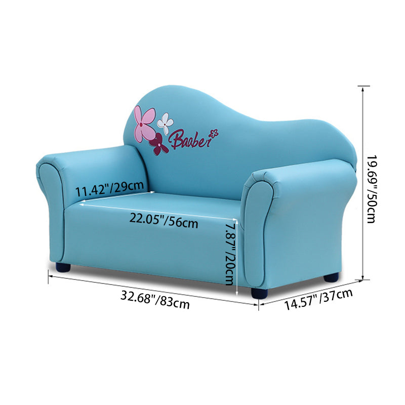 Modern Minimalist Kids Sofa – Rectangular Design with Curved Solid Wood Frame, PU Leather Upholstery, Backrest & Armrests for Living Room