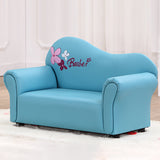 Modern Minimalist Kids Sofa – Rectangular Design with Curved Solid Wood Frame, PU Leather Upholstery, Backrest & Armrests for Living Room
