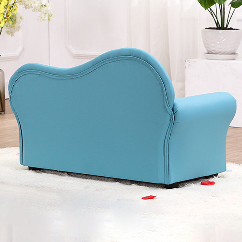 Modern Minimalist Kids Sofa – Rectangular Design with Curved Solid Wood Frame, PU Leather Upholstery, Backrest & Armrests for Living Room
