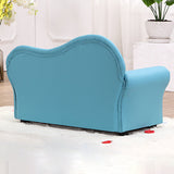 Modern Minimalist Kids Sofa – Rectangular Design with Curved Solid Wood Frame, PU Leather Upholstery, Backrest & Armrests for Living Room