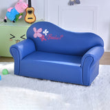 Modern Minimalist Kids Sofa – Rectangular Design with Curved Solid Wood Frame, PU Leather Upholstery, Backrest & Armrests for Living Room