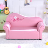 Modern Minimalist Kids Sofa – Rectangular Design with Curved Solid Wood Frame, PU Leather Upholstery, Backrest & Armrests for Living Room