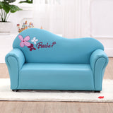Modern Minimalist Kids Sofa – Rectangular Design with Curved Solid Wood Frame, PU Leather Upholstery, Backrest & Armrests for Living Room