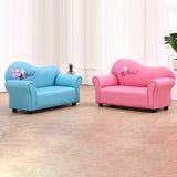 Modern Minimalist Kids Sofa – Rectangular Design with Curved Solid Wood Frame, PU Leather Upholstery, Backrest & Armrests for Living Room