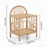 Contemporary Coastal Rattan Side Table — Handwoven in Indonesia, Natural Finish, Curved Design with V-Pattern Weave, End Table for Living Room