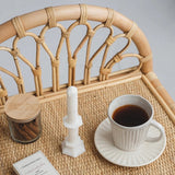 Contemporary Coastal Rattan Side Table — Handwoven in Indonesia, Natural Finish, Curved Design with V-Pattern Weave, End Table for Living Room