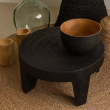 Traditional Rustic Round Coffee Table in Solid Wood – Handcrafted, Low-Profile Sculptural Centerpiece for the Living Room
