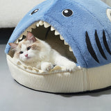 Modern Whimsy Little Shark-Shaped Cat & Dog Bed with Rabbit Fur and PP Cotton – Cozy Bedroom Pet Bed