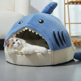 Modern Whimsy Little Shark-Shaped Cat & Dog Bed with Rabbit Fur and PP Cotton – Cozy Bedroom Pet Bed