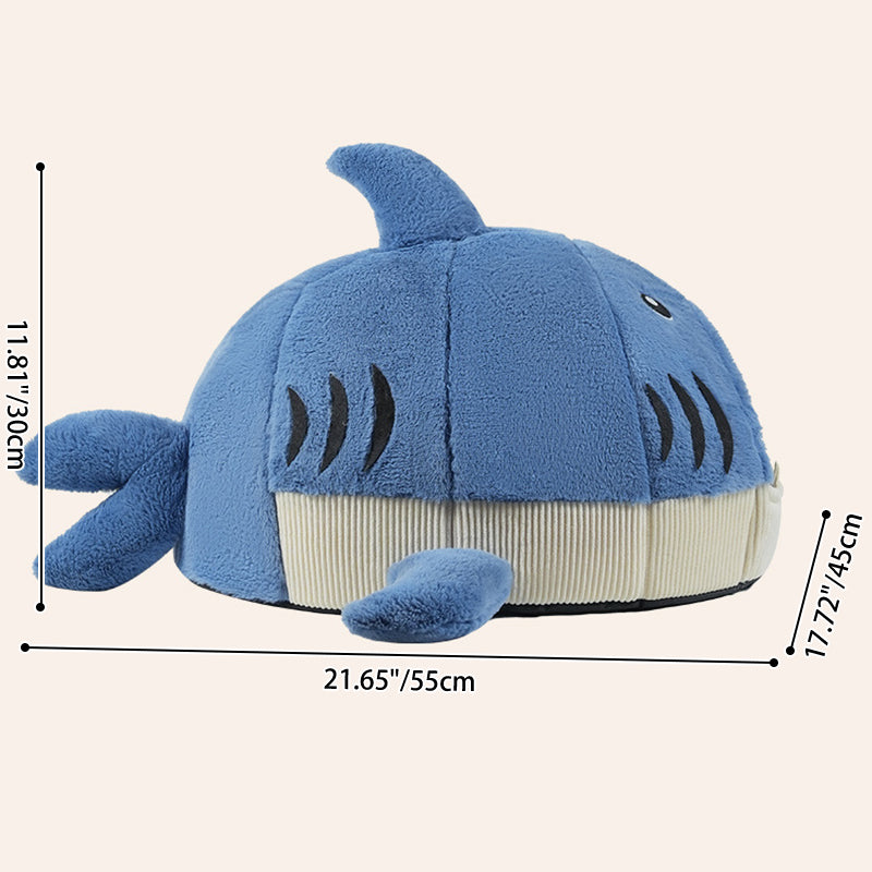Modern Whimsy Little Shark-Shaped Cat & Dog Bed with Rabbit Fur and PP Cotton – Cozy Bedroom Pet Bed