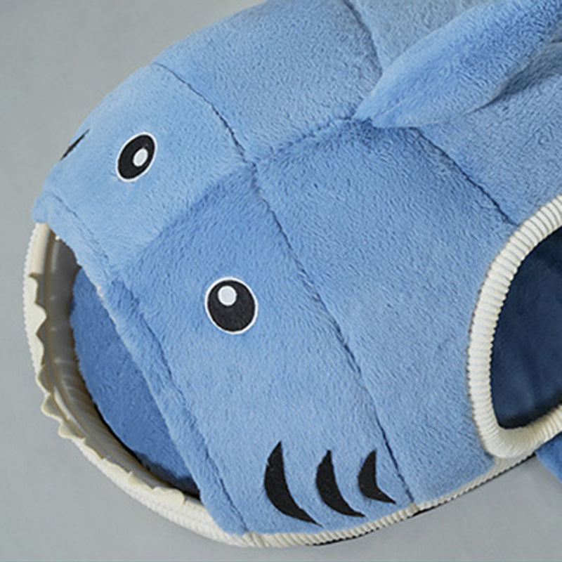 Modern Whimsy Little Shark-Shaped Cat & Dog Bed with Rabbit Fur and PP Cotton – Cozy Bedroom Pet Bed