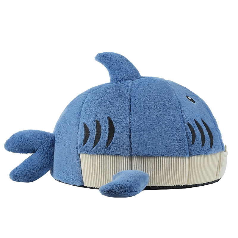 Modern Whimsy Little Shark-Shaped Cat & Dog Bed with Rabbit Fur and PP Cotton – Cozy Bedroom Pet Bed