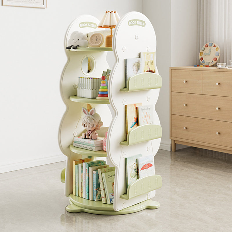 Contemporary Rectangular Christmas Tree-Shaped HDPE Rotatable 4-Tier Kids Bookshelves for Home Office