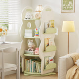 Contemporary Rectangular Christmas Tree-Shaped HDPE Rotatable 4-Tier Kids Bookshelves for Home Office
