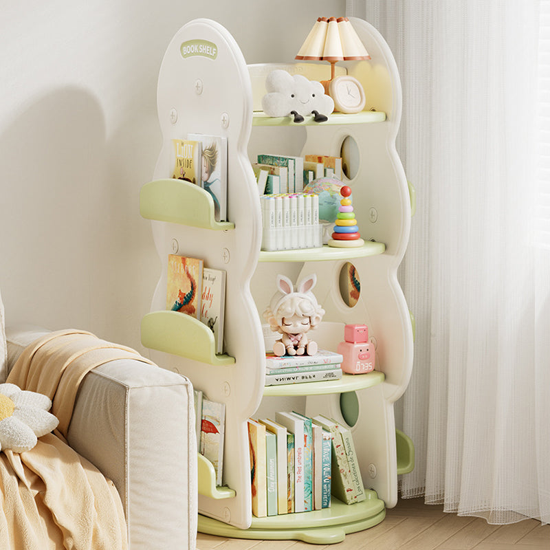 Contemporary Rectangular Christmas Tree-Shaped HDPE Rotatable 4-Tier Kids Bookshelves for Home Office