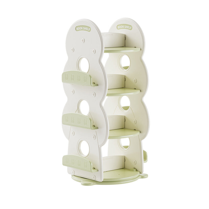 Contemporary Rectangular Christmas Tree-Shaped HDPE Rotatable 4-Tier Kids Bookshelves for Home Office