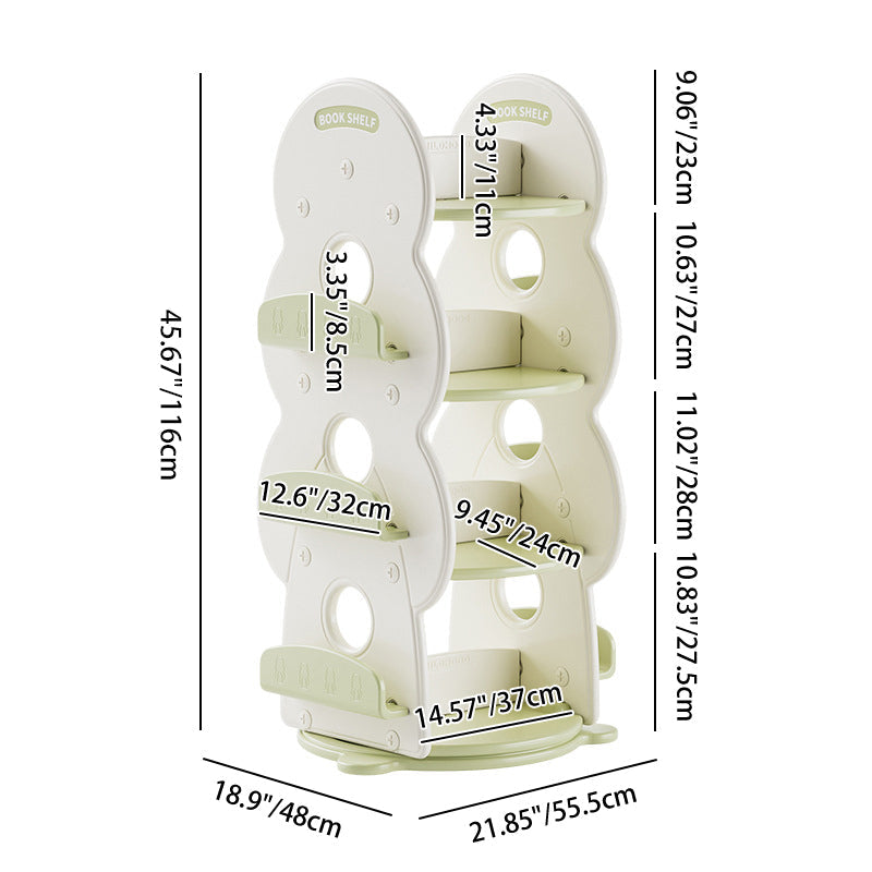 Contemporary Rectangular Christmas Tree-Shaped HDPE Rotatable 4-Tier Kids Bookshelves for Home Office