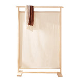 Traditional Chinese Solid Wood Rectangular Room Divider with Linen Fabric for Living Room