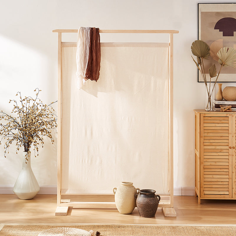 Traditional Chinese Solid Wood Rectangular Room Divider with Linen Fabric for Living Room