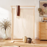 Traditional Chinese Solid Wood Rectangular Room Divider with Linen Fabric for Living Room
