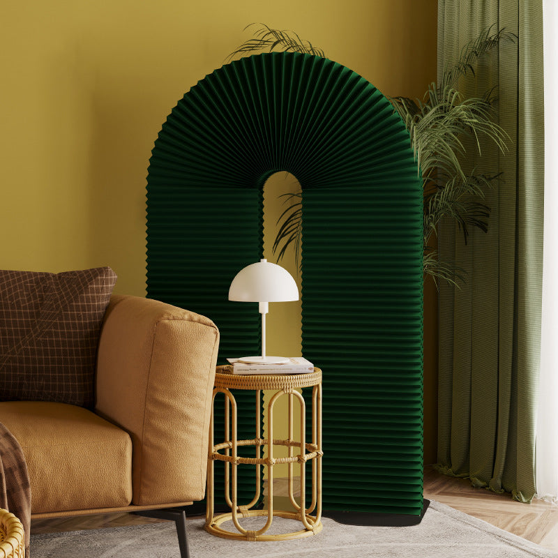 Contemporary Arched Hollowed Dovetail Design Iron Room Divider with Kraft Paper Finish – Modern Living Room Partition