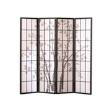 Traditional Japanese Rectangular Room Divider - Foldable Pine Wood Grid Screen with Non-Woven Fabric for Living Room