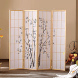 Traditional Japanese Rectangular Room Divider - Foldable Pine Wood Grid Screen with Non-Woven Fabric for Living Room