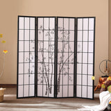 Traditional Japanese Rectangular Room Divider - Foldable Pine Wood Grid Screen with Non-Woven Fabric for Living Room