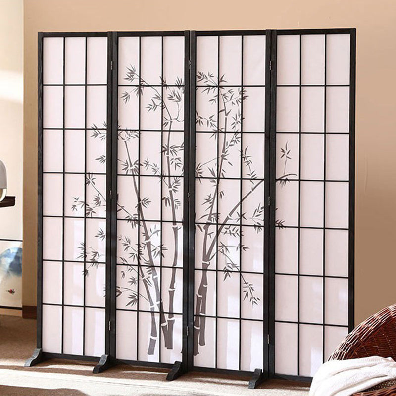 Traditional Japanese Rectangular Room Divider - Foldable Pine Wood Grid Screen with Non-Woven Fabric for Living Room