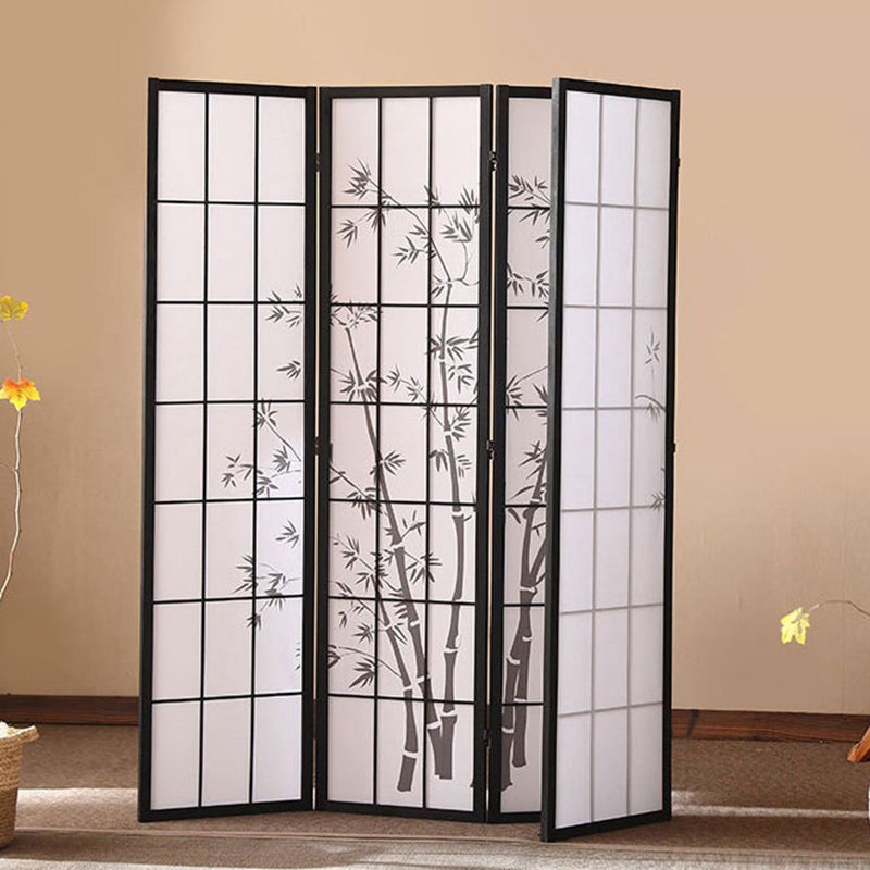 Traditional Japanese Rectangular Room Divider - Foldable Pine Wood Grid Screen with Non-Woven Fabric for Living Room