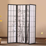 Traditional Japanese Rectangular Room Divider - Foldable Pine Wood Grid Screen with Non-Woven Fabric for Living Room