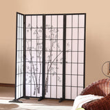 Traditional Japanese Rectangular Room Divider - Foldable Pine Wood Grid Screen with Non-Woven Fabric for Living Room