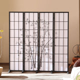 Traditional Japanese Rectangular Room Divider - Foldable Pine Wood Grid Screen with Non-Woven Fabric for Living Room
