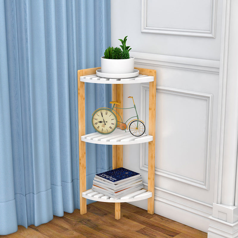 Modern Minimalist Cylindrical Fan-Shaped 3-Tier Bamboo and MDF Corner Shelf Unit for Living Room