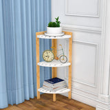 Modern Minimalist Cylindrical Fan-Shaped 3-Tier Bamboo and MDF Corner Shelf Unit for Living Room