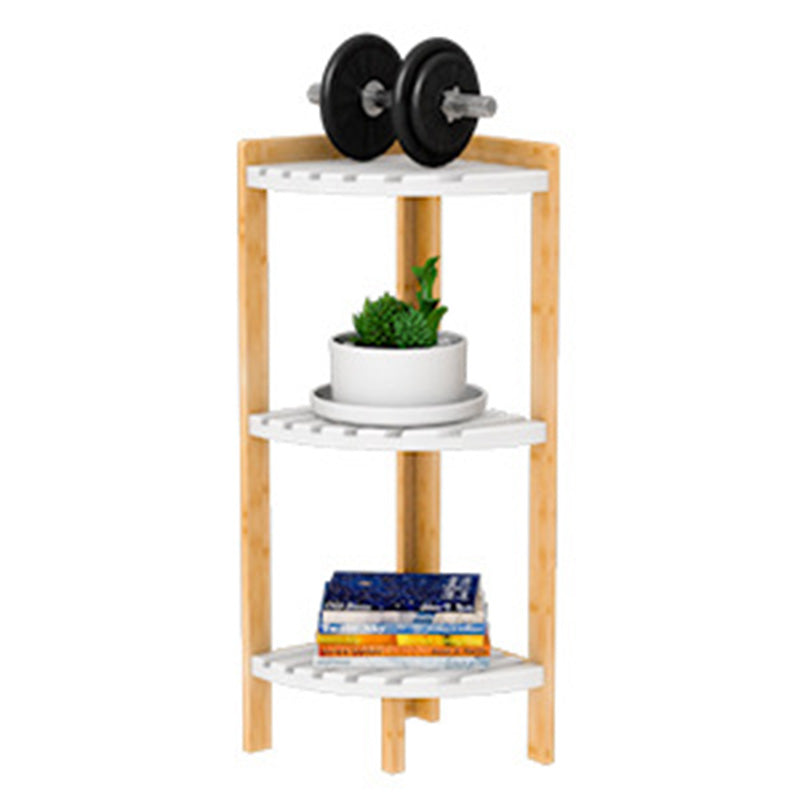 Modern Minimalist Cylindrical Fan-Shaped 3-Tier Bamboo and MDF Corner Shelf Unit for Living Room