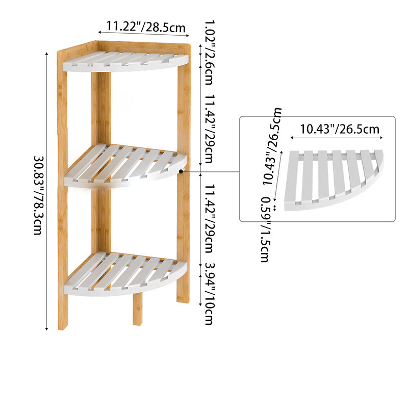 Modern Minimalist Cylindrical Fan-Shaped 3-Tier Bamboo and MDF Corner Shelf Unit for Living Room