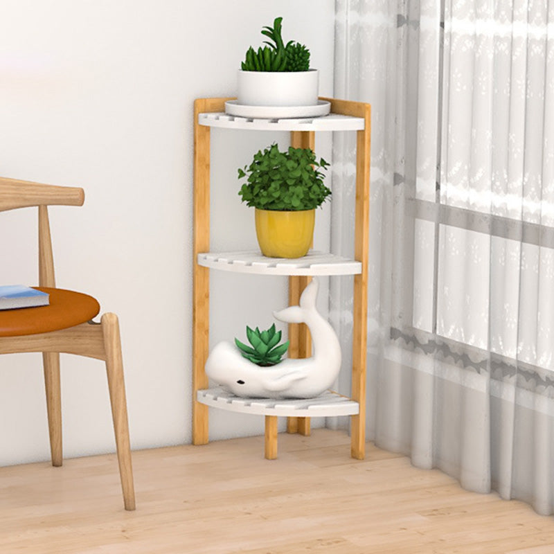 Modern Minimalist Cylindrical Fan-Shaped 3-Tier Bamboo and MDF Corner Shelf Unit for Living Room
