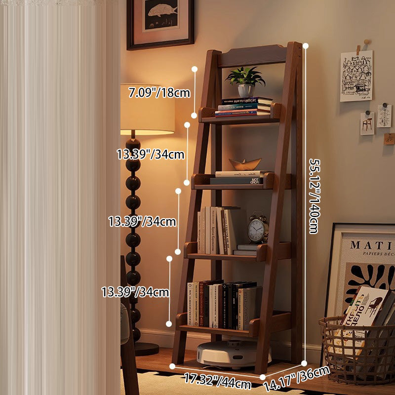 Sleek Modern Minimalist 4-Tier Pine Wood Ladder Display Rack for Living Room