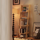 Sleek Modern Minimalist 4-Tier Pine Wood Ladder Display Rack for Living Room