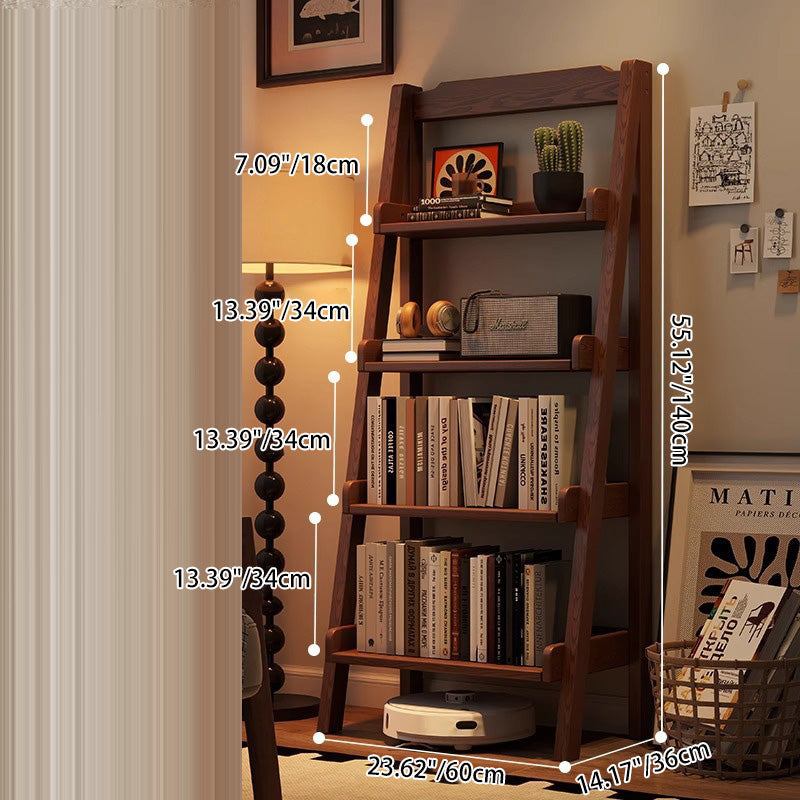 Sleek Modern Minimalist 4-Tier Pine Wood Ladder Display Rack for Living Room