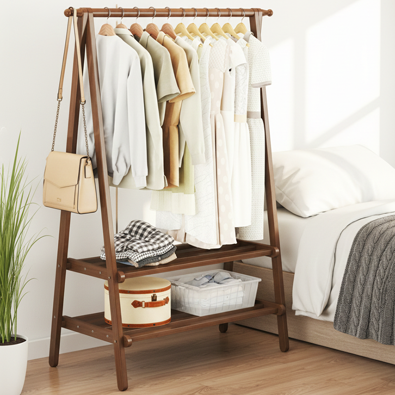 Contemporary Scandinavian Nan Bamboo Hall Tree - Rectangular, Half-Tier Storage for Bedroom & Entryway