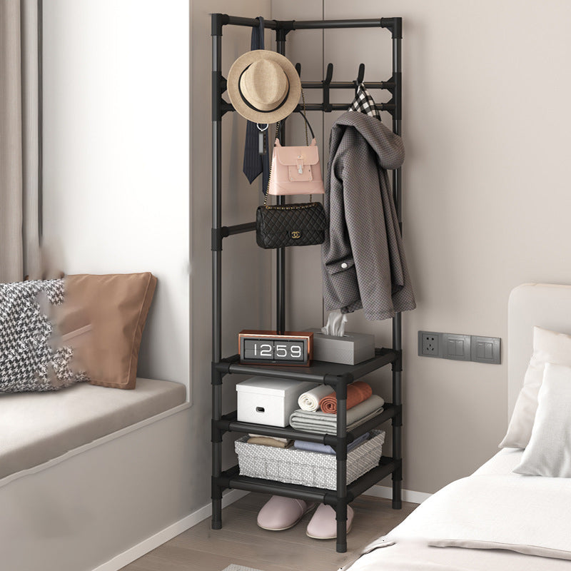 Modern Minimalist Rectangular Steel Corner Shelf Unit & Hall Tree, 2-3 Tier, for Bedroom & Entryway
