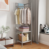 Modern Minimalist Rectangular Steel Corner Shelf Unit & Hall Tree, 2-3 Tier, for Bedroom & Entryway